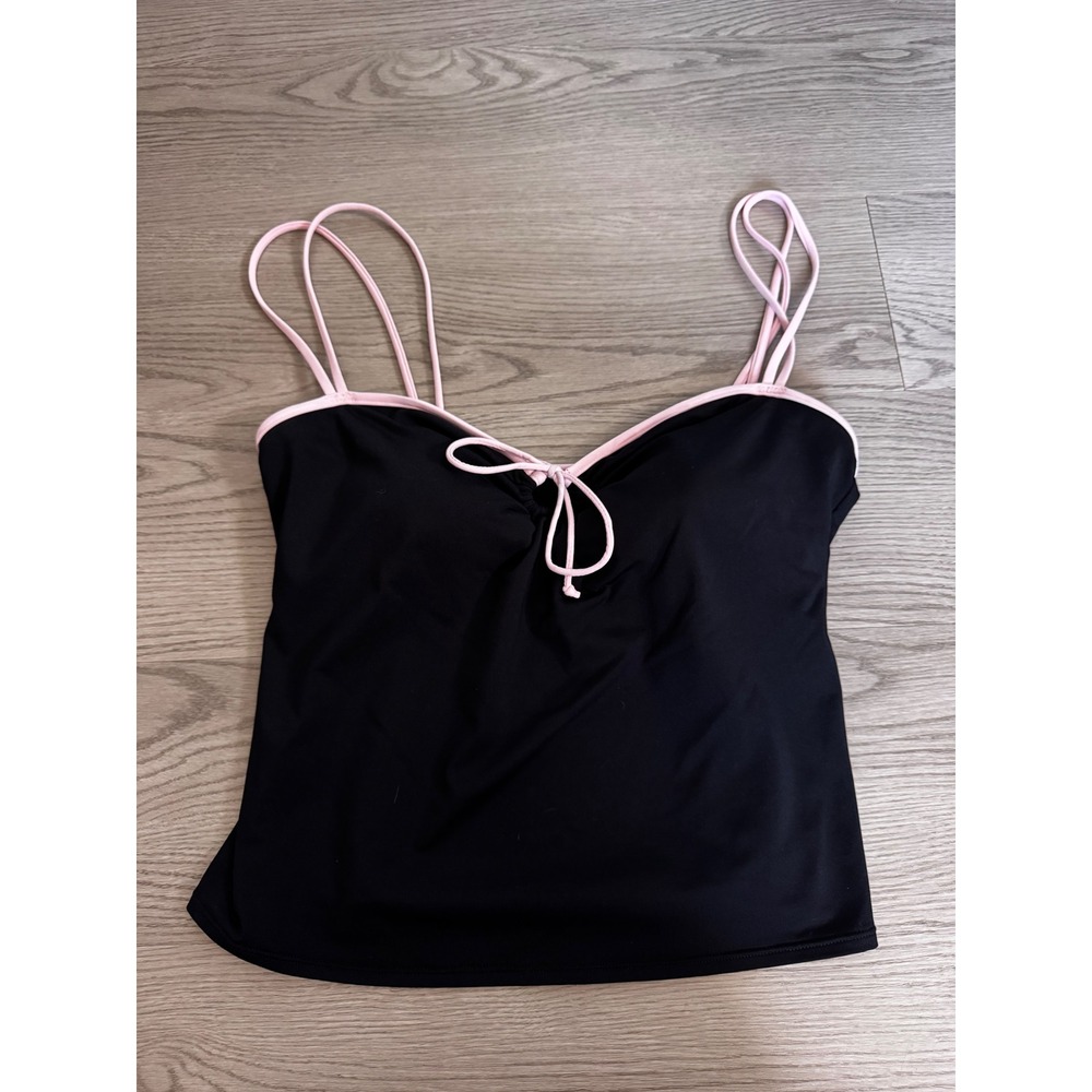 Anne Cole Collection Black Pink Trim Triple Strap Tankini Swim Top Women Size 12